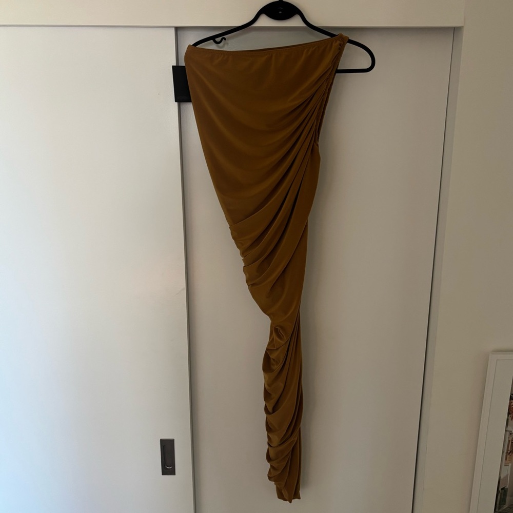 Norma Kamali Brown Diana Gown -  Asymmetrical Ruched Maxi Dress